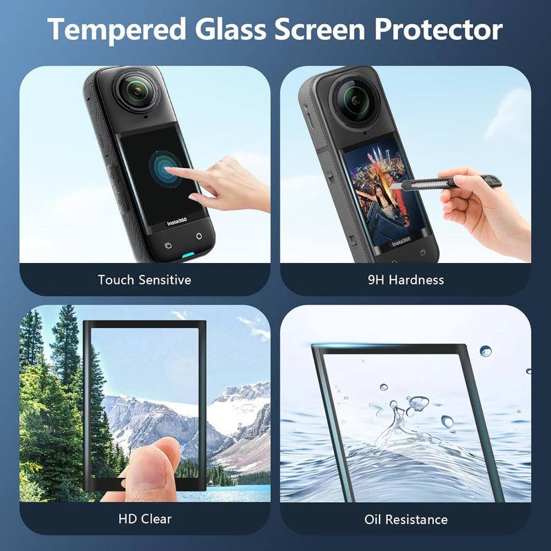 AMAZEAR Screen Protector and Lens Cap Combo for Insta360 X5 Accessories, Insta 360 X4/X5 Tempered Glass Film Screen Cover (2Pack) and Silicone Lens Guards Protective Case Bundle Kit - Image 4